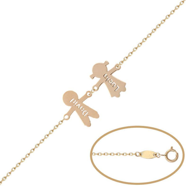 Pulsera de oro 18K silueta niño-niña nombre calado personalizable