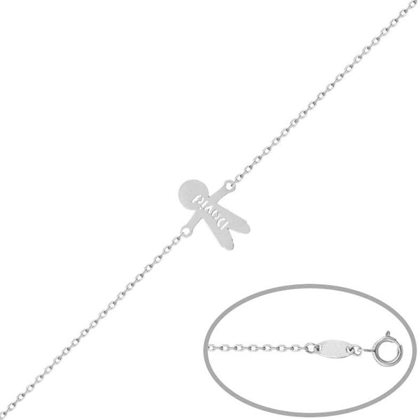 Pulsera de oro blanco 18K silueta niño nombre calado personalizable