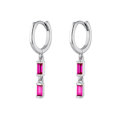 Pendientes Aros de plata colgante doble baguette rojo para mujer