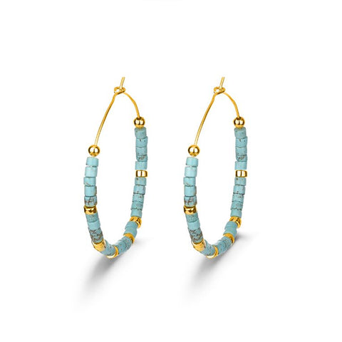 Pendientes aro Plata dorada con piedra natural turquesa para mujer