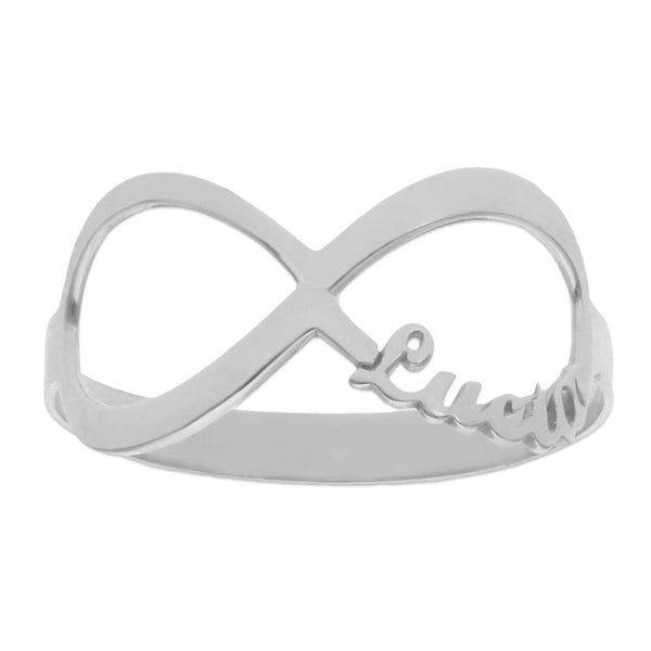 Anillo Infinito de oro blanco 18k nombre tallado personalizable
