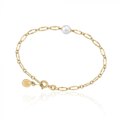 Pulsera de cadena de plata bañada en oro MAJORICA con perla blanca para mujer