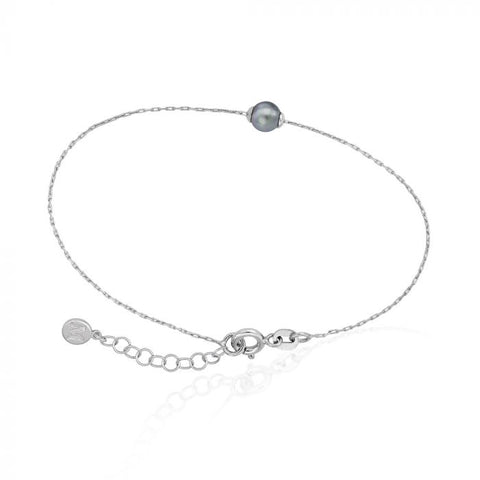 Pulsera fina de cadena de plata MAJORICA con perla gris para mujer