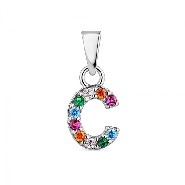 Colgante de plata letra inicial nombre con circonitas multicolor para mujer