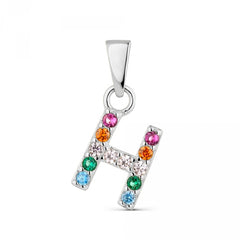 Colgante de plata letra inicial nombre con circonitas multicolor para mujer