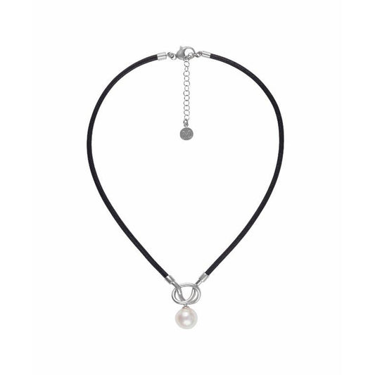 Collar de plata Majorica SICILIA Perla Blanca cuero negro para mujer