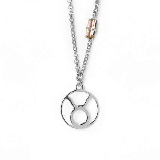 Collar Victoria Cruz de plata horoscopo TAURO cristal melocoton para mujer