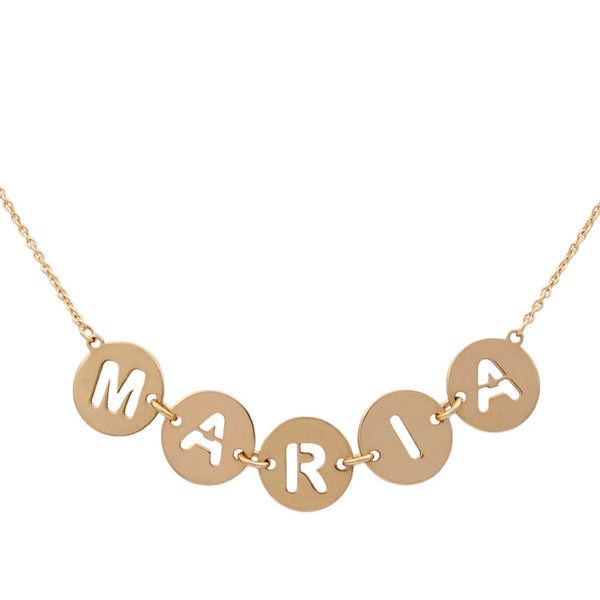 Collar de oro 18K con Nombre personalizable letras caladas para mujer