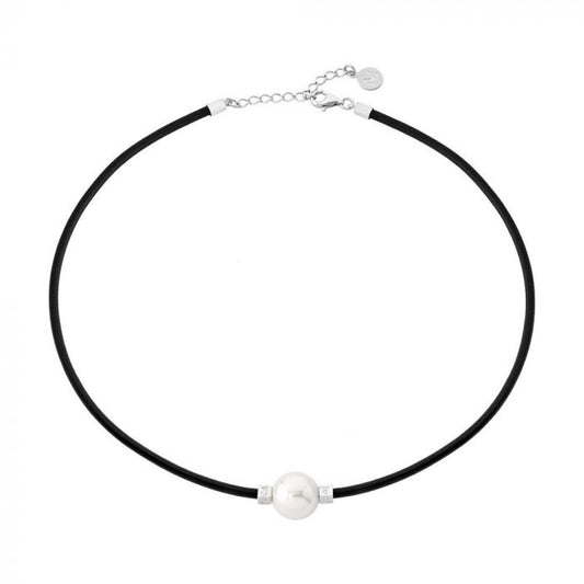 Collar MAJORICA TILOS cuero negro perla blanca para mujer