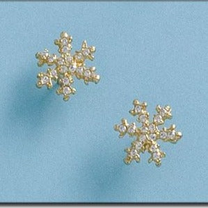 Pendientes Oro de 18 Kl. copo de nieve y circonitas para mujer.