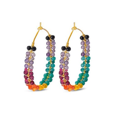 Pendientes aro Plata dorada con piedras multicolor para mujer