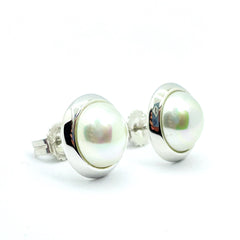 Pendientes de plata MAJORICA media perla blanca 10mm para mujer