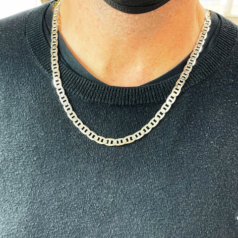 Cadena de plata de hombre Eslabón marino barra plana 8mm
