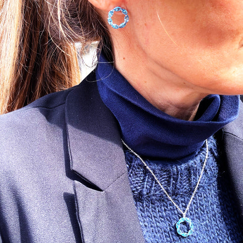 Pendientes plata Victoria Cruz circulo aguamarina para mujer