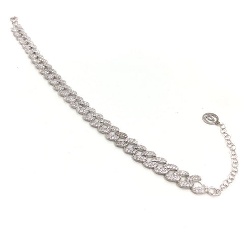 Pulsera de plata barbada rodiada con circonitas eslabón cubano para mujer