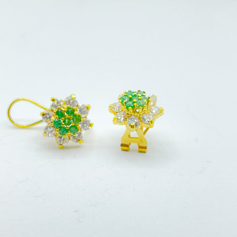 Pendientes de oro 18k con esmeraldas y circonitas para mujer