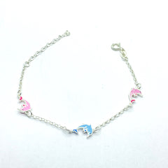 Pulsera de plata delfines de colores esmaltado para niña