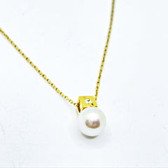 Collar de oro 18k perla blanca Majorica con circonita "tu y yo" para mujer