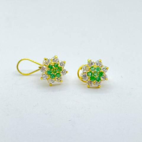Pendientes de oro 18k con esmeraldas y circonitas para mujer