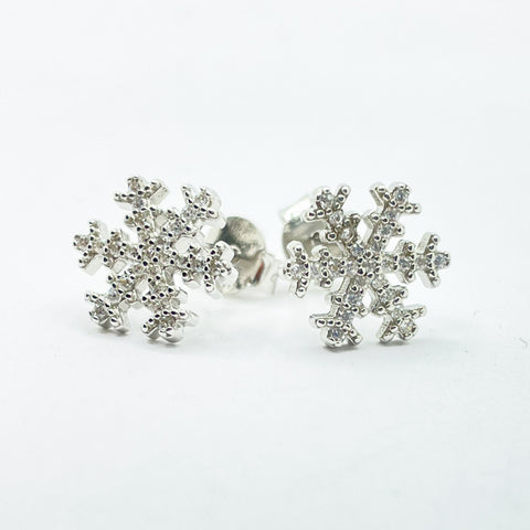 Pendientes de plata copo de nieve con circonitas para mujer
