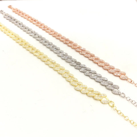 Pulsera de plata rodiada plana con circonitas tipo barbada