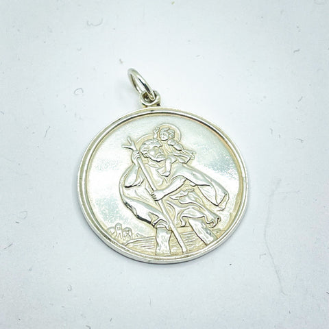 Colgante Medalla de plata San Cristóbal de 29mm de diametro para hombre