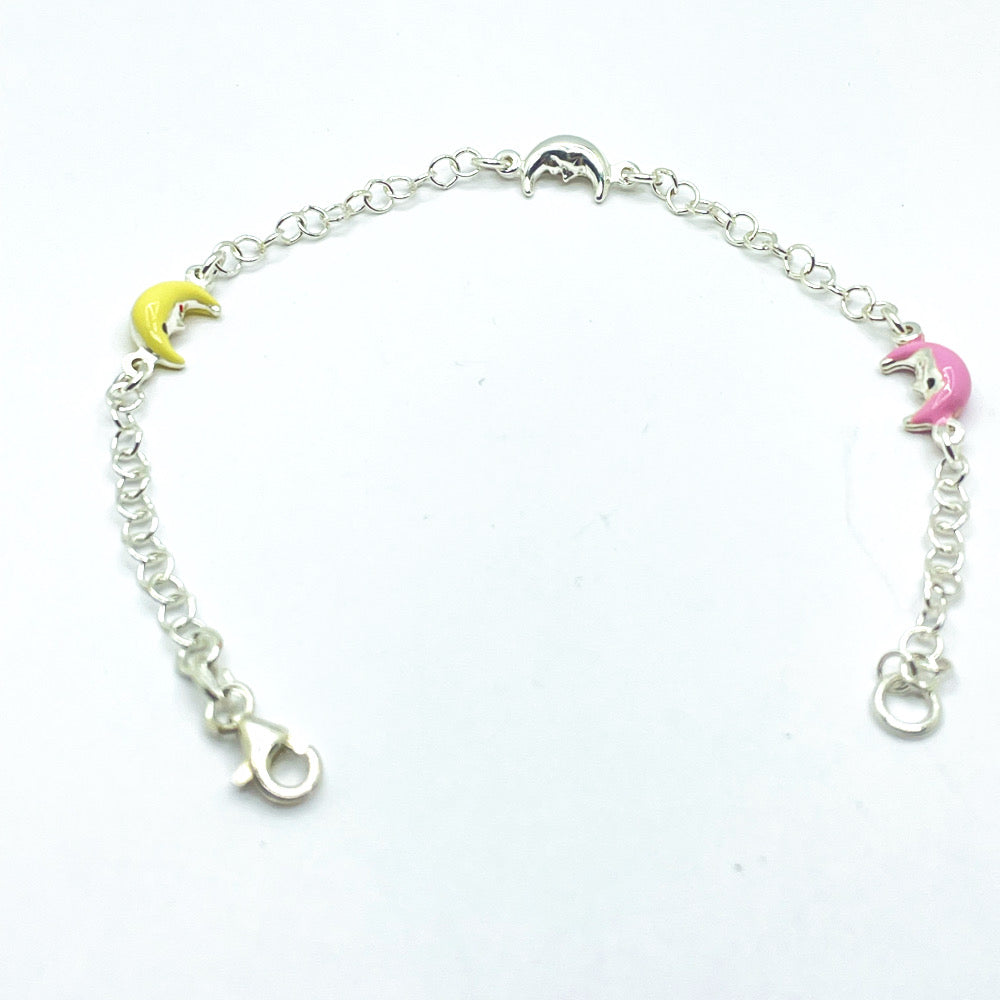 Pulsera de plata lunas colores esmaltados para niña