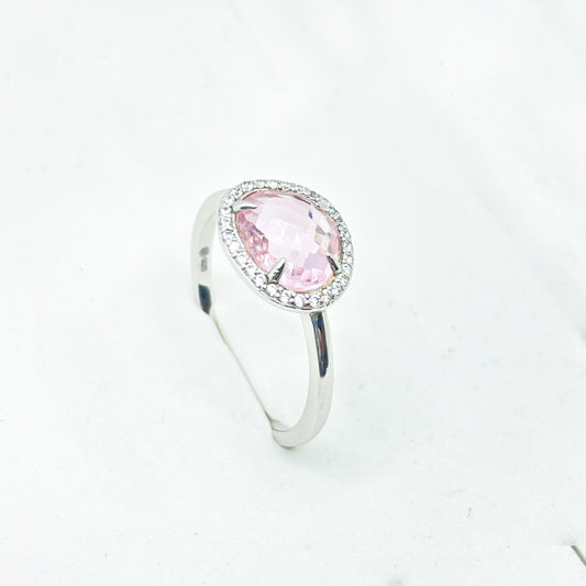 Anillo de plata con circonita rosa de francia para mujer