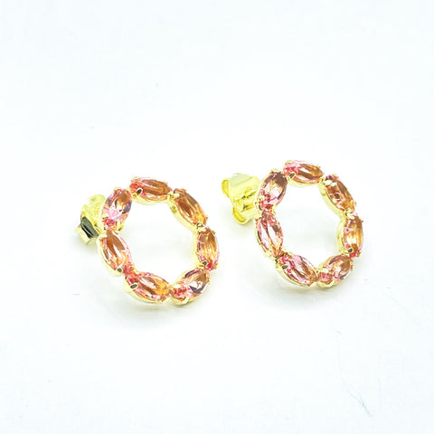 Pendientes plata dorada Victoria Cruz circulo rosa para mujer