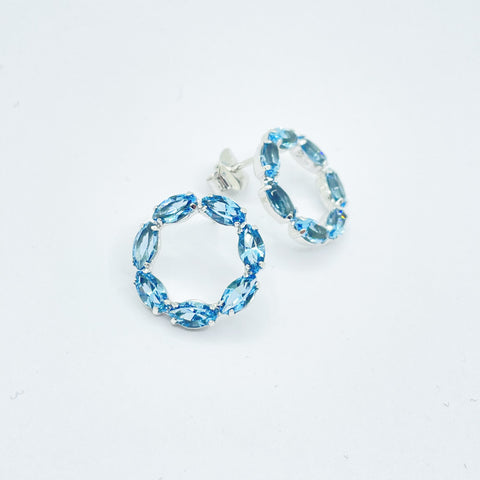 Pendientes plata Victoria Cruz circulo aguamarina para mujer