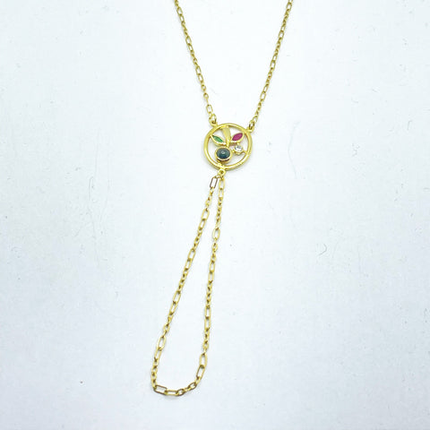 Pulsera de Oro 18k cadena de dedo con rubí , esmeralda y zafiro para Mujer