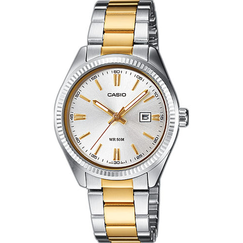 Reloj Casio clásico analógico de acero bicolor para mujer