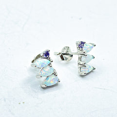 Pendientes de plata opalo blanco y circonita violeta para mujer