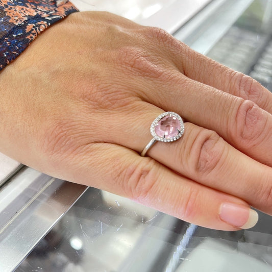 Anillo de plata con circonita rosa de francia para mujer