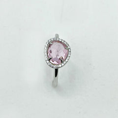 Anillo de plata con circonita rosa de francia para mujer