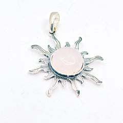 Collar de plata con colgante Sol 30mm con piedra Cuarzo rosa para mujer