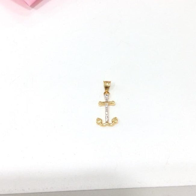 Colgante en Oro de 18K ANCLA con circonitas para mujer