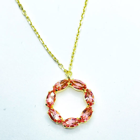 Collar de plata dorada Victoria Cruz circulo cristal rosa para mujer