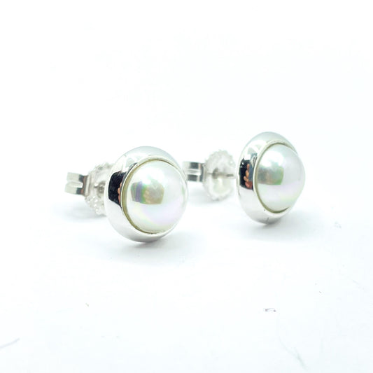 Pendientes de plata MAJORICA media perla blanca 8mm para mujer