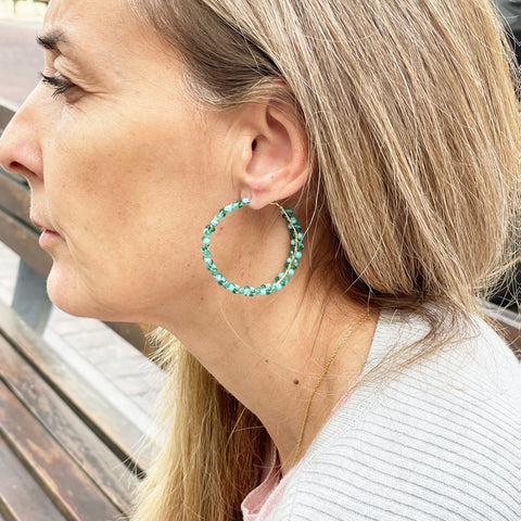 Pendientes aro Plata dorada piedra amazonita turquesa para mujer