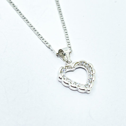 Collar Oro Blanco 18k corazón con circonita para mujer