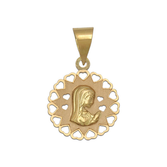Colgante medalla en Oro de 18K Virgen niña corazones