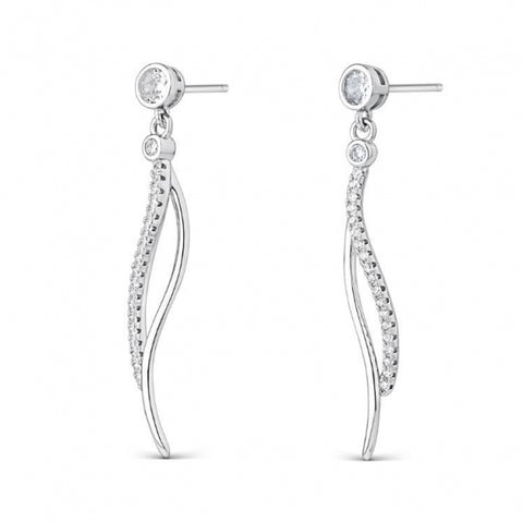 Pendientes largos de plata forma hoja con circonitas para mujer