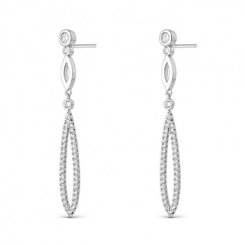 Pendientes largos de plata forma ovalada con circonitas para mujer