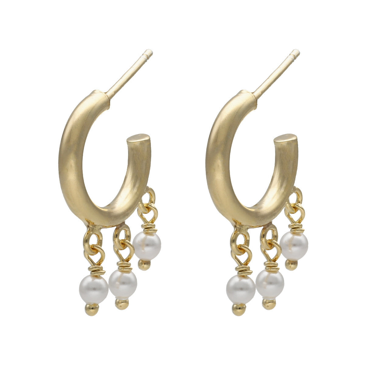 Pendientes aro plata bañada en oro perlas blancas para mujer