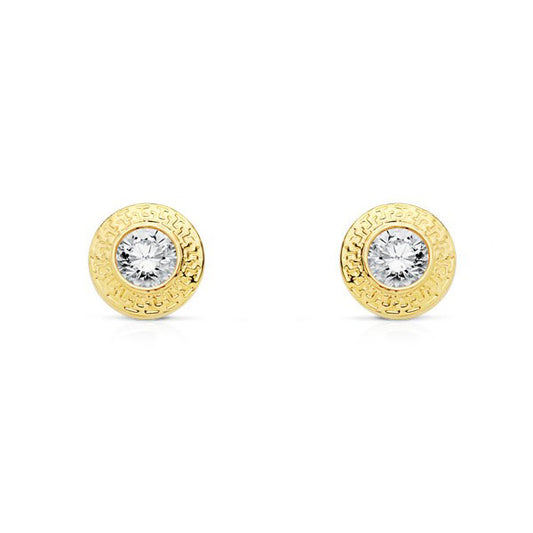 Pendientes de oro CHATON con circonita Greca 6mm para mujer