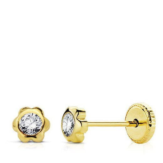 Pendientes de oro 18k flor con circonitas 3mm para niña