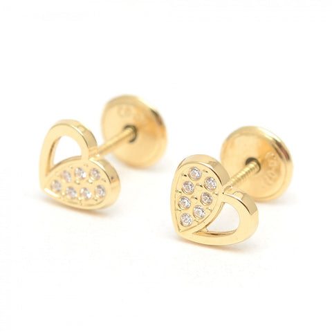 Pendientes de oro con forma de Corazón con circonitas para niña