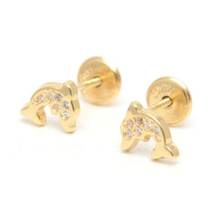 Pendientes de oro 18k Delfín con circonitas para niña
