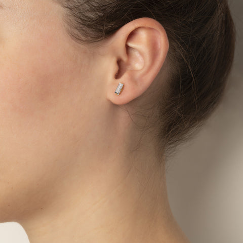 Pendientes plata baño de oro cristal rectangular blanco para mujer